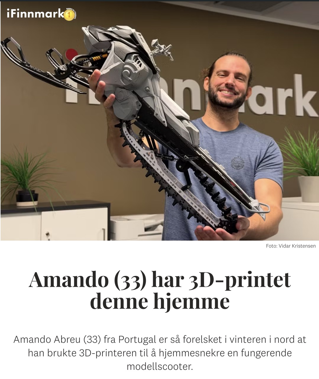 iFinnmark article about the 3D printed RC snowmobile